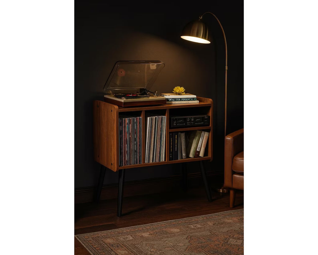 Mid Century Modern Record Player Stand: Vinyl Storage Cabinet