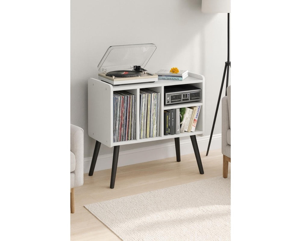 Mid Century Modern Record Player Stand: Wood Vinyl Storage Cabinet