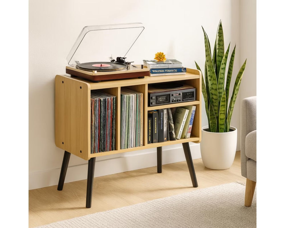 Mid Century Modern Record Player Stand: Vinyl Storage Cabinet