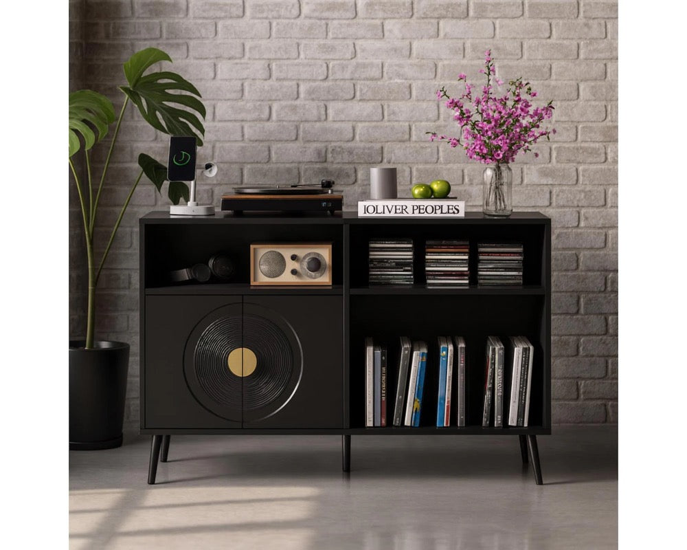 Mid Century Modern Record Player Stand: Vinyl Storage Cabinet