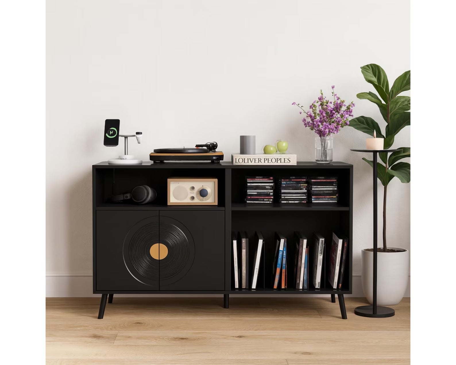 Mid Century Modern Record Player Stand: Vinyl Storage Cabinet