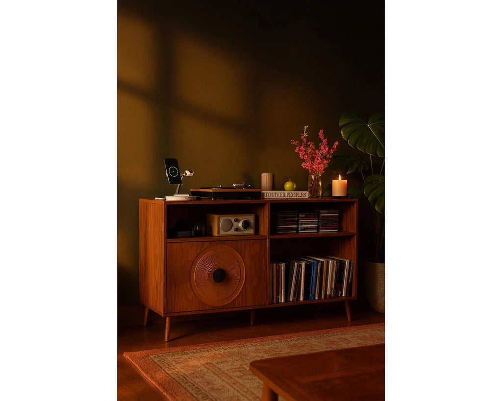 Mid Century Modern Record Player Stand: Vinyl Storage Cabinet