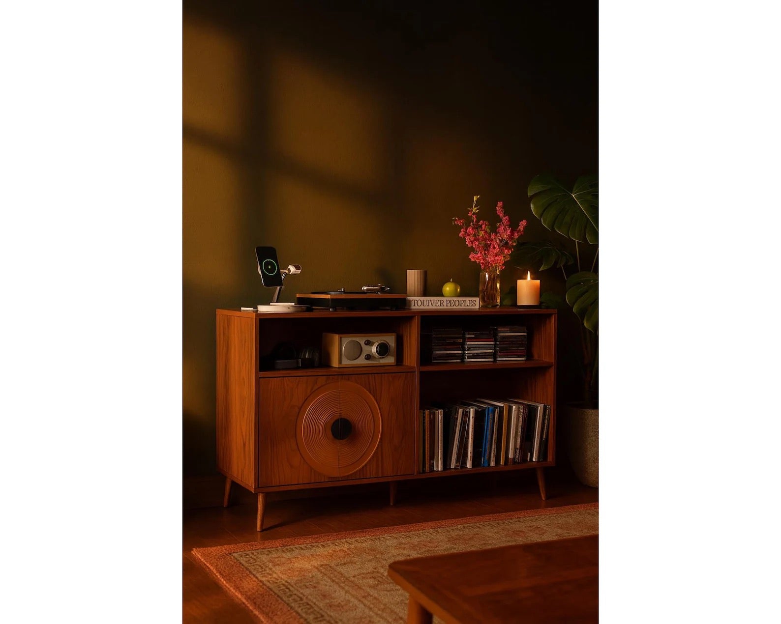 Mid Century Modern Record Player Stand: Vinyl Storage Cabinet
