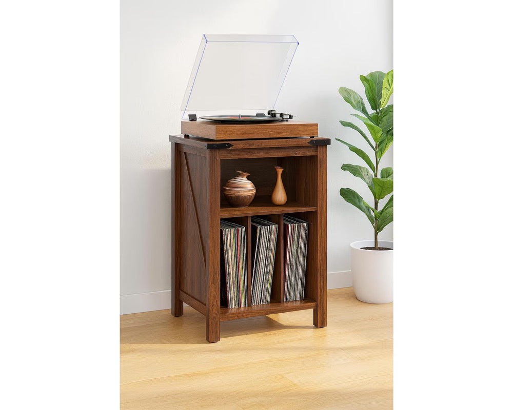 White Wood Record Player Stand: Vinyl Storage Cabinet, Holds 160 Albums