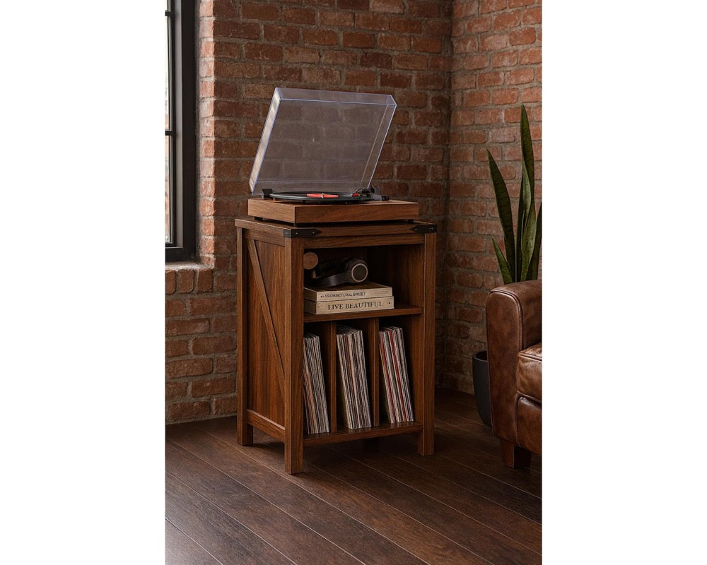 White Wood Record Player Stand: Vinyl Storage Cabinet, Holds 160 Albums