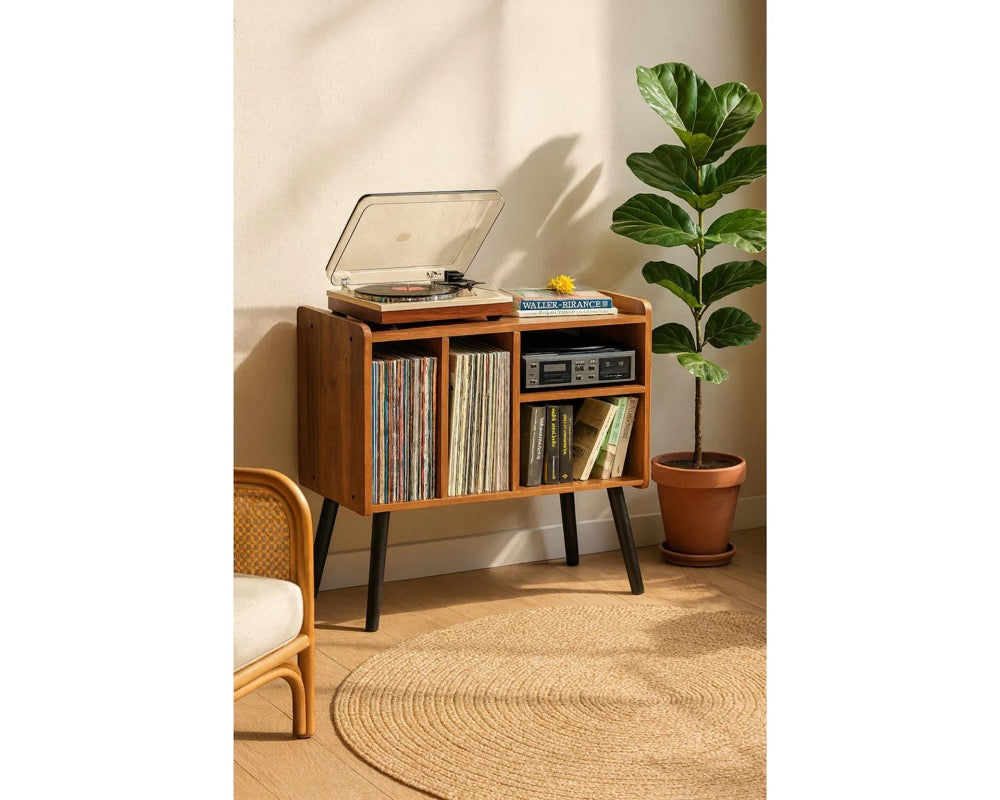 Mid Century Modern Record Player Stand: Vinyl Storage Cabinet