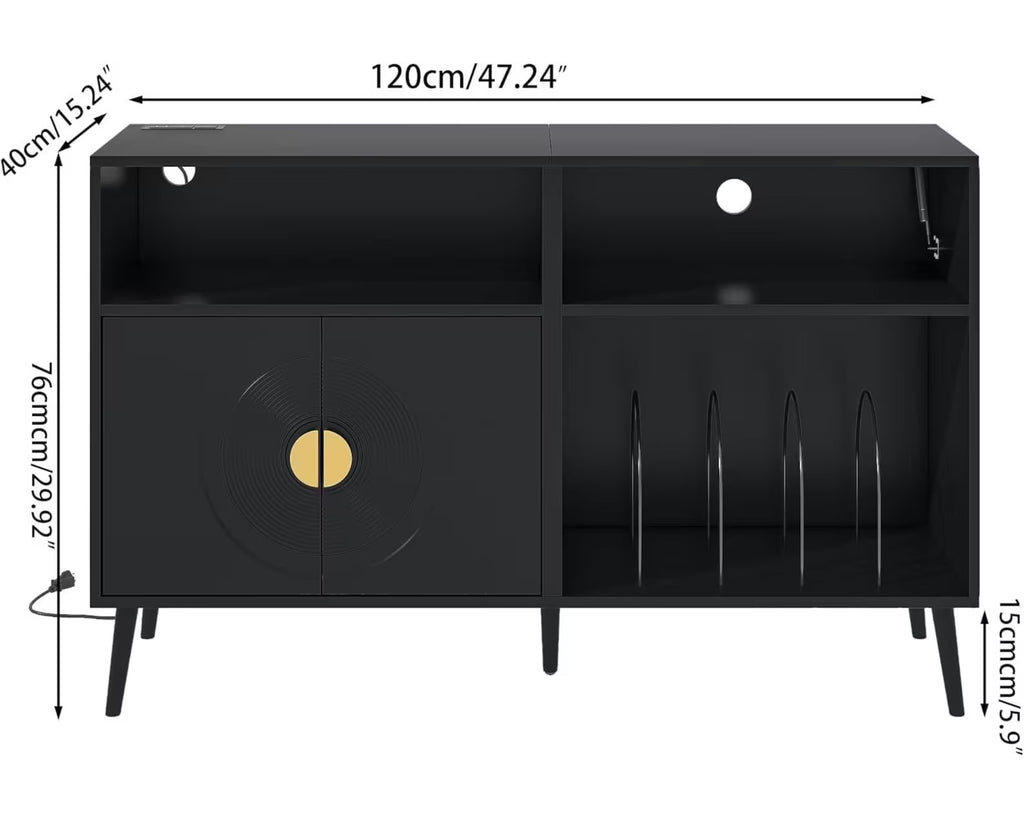 Mid Century Modern Record Player Stand: Vinyl Storage Cabinet