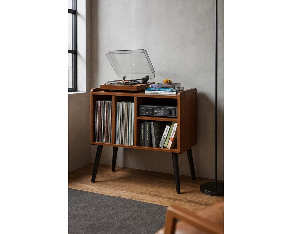 Mid Century Modern Record Player Stand: Vinyl Storage Cabinet