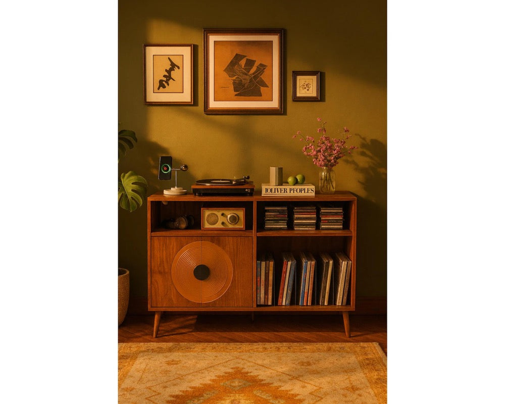 Mid Century Modern Record Player Stand: Vinyl Storage Cabinet